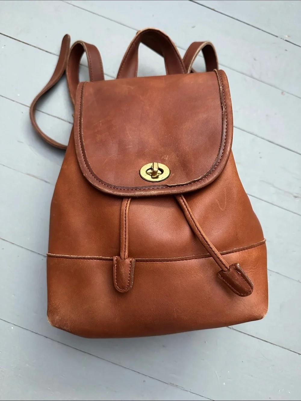 Coach Mini Leather Daypack Backpack Purse English Glove Tan Brown Brass Vintage